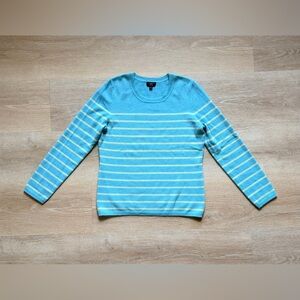 NWOT NEW Talbots 100% Pure Cashmere Striped Sweater Tiffany Blue Size M (S)